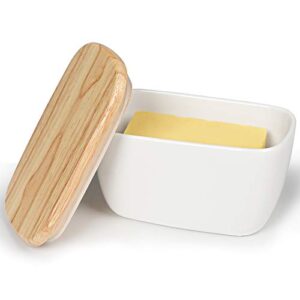 haotop porcelain butter dish perfect for 4 sticks of butter,butter container large ceramics butter holder with lid (white)