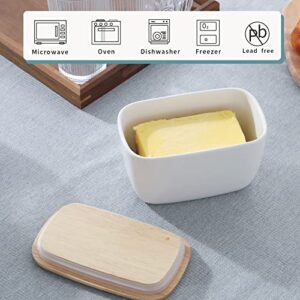 HAOTOP Porcelain Butter Dish Perfect for 4 Sticks of Butter,Butter Container Large Ceramics Butter Holder with Lid (White)