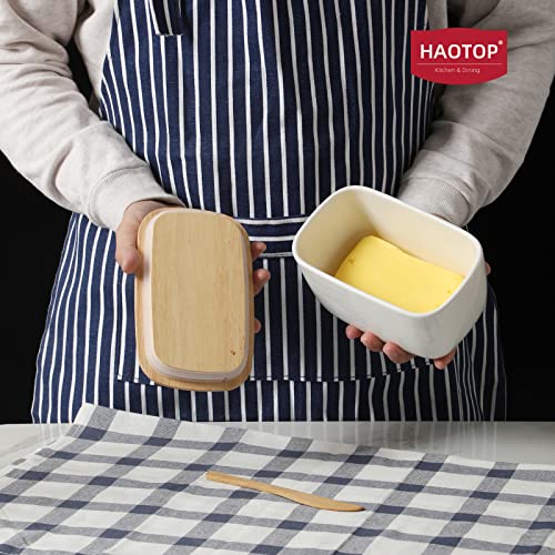 HAOTOP Porcelain Butter Dish Perfect for 4 Sticks of Butter,Butter Container Large Ceramics Butter Holder with Lid (White)