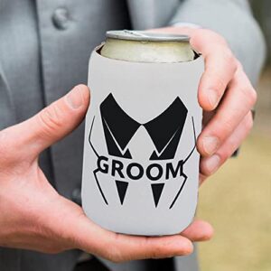 LADY&HOME Set of 7 Groom and Groomsman Can Coolers, Can Sleeve Favors for Bachelor Party and Wedding Party (Squiggles)