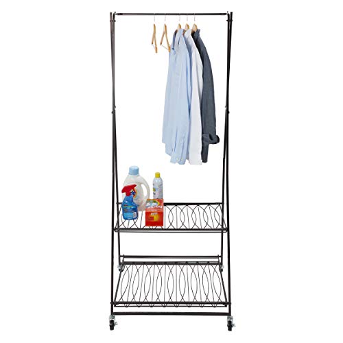 Artesa Verona Rolling Laundry Garment Rack with Shelves, Black