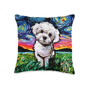 sagittarius gallery maltipoo starry night white maltese poodle dog art by aja throw pillow, 16x16, multicolor
