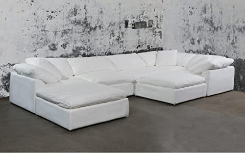 Sunset Trading Puff 7-Piece Fabric Slipcovered Modular Sectional in White