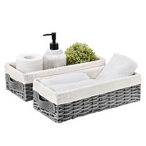 wicker baskets with liner for storage, 2 pack decorative woven storage baskets for organizing, toilet paper basket storage, bathroom storage bins, bathroom basket for organizing closet(grey)