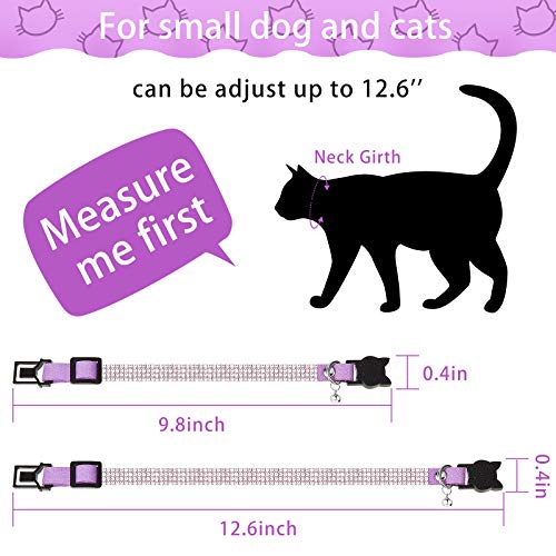 Weewooday 4 Pieces Rhinestones Cat Collars Breakaway Cat Collar with Bell Bling Pet Collars with Soft Velvet, 4 Colors (Purple, Blue, Gold, Pink,S)