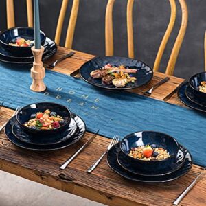vicrays Ceramic Salad Bowls Set - 32 Ounce Soup Bowls, Pasta Bowls, Chip Resistant, Dishwasher Microwave Safe, Large Fluted stoneware Bowls for Kitchen, Serving Bowls, Set of 6 (Blue)