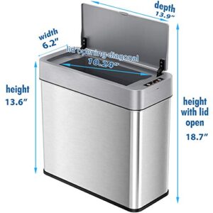 iTouchless 4 Gallon Slim Sensor Garbage Can (Lid Opens Right) with AbsorbX Odor Control, 15 Liter Slim Stainless Steel Automatic Trash Bin, Space-Saving Bin for Bathroom, Kitchen, Office, Hotel