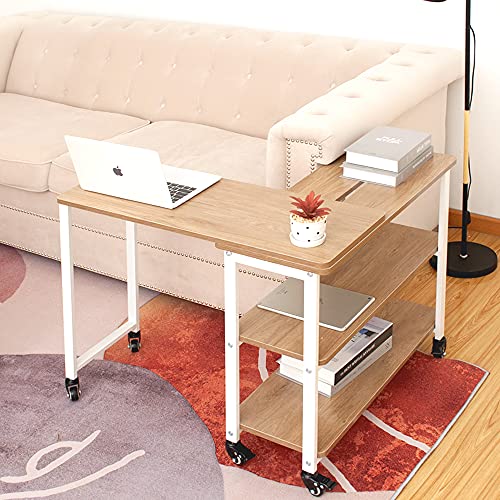 Coral Flower Accent 360° Free Rotating Sofa Side Snack Table for Home Office, Light Oak