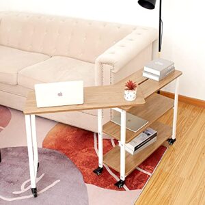 Coral Flower Accent 360° Free Rotating Sofa Side Snack Table for Home Office, Light Oak