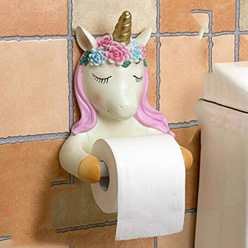 SHUANGJ Toilet Toilet Paper Towel Roll Paper Box Creative Cartoon Cute Sika Deer Roll Paper Hanger Wall-Mounted Free Punch Fantasy Unicorn