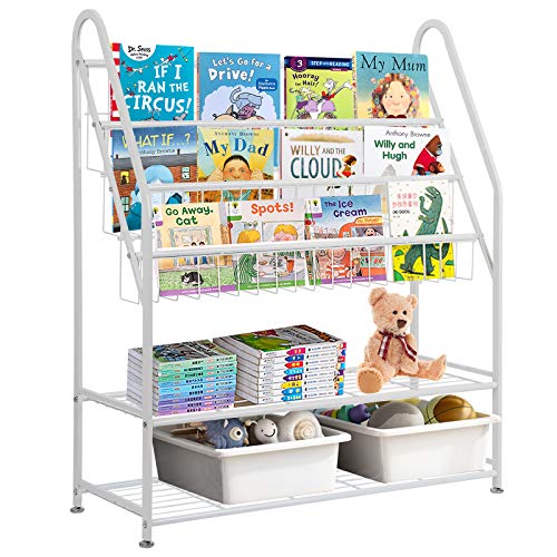 Olebes Kids Book Rack, 5 Children Sling Bookshelf, Bookcase Rack for Kid Toy Storage Organizer, Children's Display Storage Shelves for Books Toys in Study Living Room Bedroom