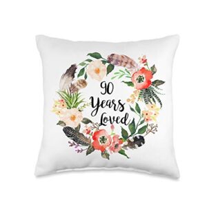 teelaka store 90 years loved, 90th birthday gifts for women, grandma throw pillow, 16x16, multicolor