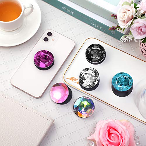 6 Pieces Plastic Disco Crystal Phone Grip Collapsible Crystal Phone Grip Holder Adhesive Foldable Expanding Finger Stand Holder Kickstand Grip for Smartphone and Tablets