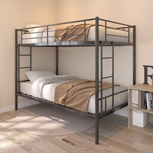 olela twin over twin metal bunk beds,heavy duty steel bed frame with safety rail and 2 ladders for boys girls adults dormitory bedroom,no box spring needed,black