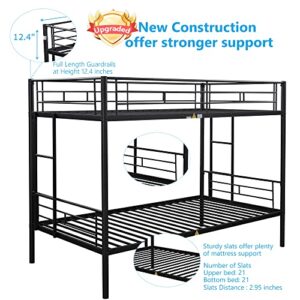 Olela Twin Over Twin Metal Bunk Beds,Heavy Duty Steel Bed Frame with Safety Rail and 2 Ladders for Boys Girls Adults Dormitory Bedroom,No Box Spring Needed,Black