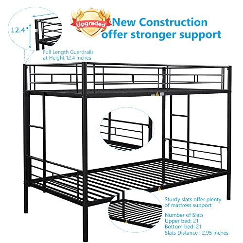 Olela Twin Over Twin Metal Bunk Beds,Heavy Duty Steel Bed Frame with Safety Rail and 2 Ladders for Boys Girls Adults Dormitory Bedroom,No Box Spring Needed,Black