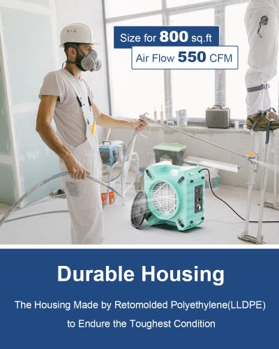 ALORAIR PureAiro HEPA Pro 770 industrial Air Scrubber, 3-Stage Filtration System, GFCI Outlet, Negative Machine, Air Scrubber for Water Damage Restoration Interior Decoration, Green