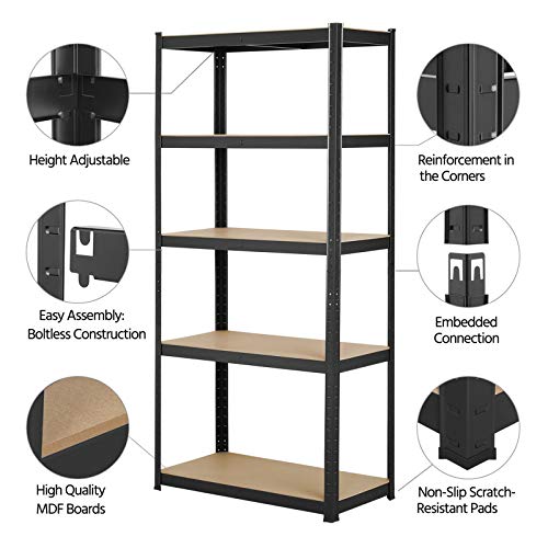 5 Tier Shelving for Garages and Sheds with MDF Boards 1929lb Load Capacity Racking Storage Shelving Unit Plug-in System Shelving Units for Storage Garage Shelving Units (59.1"x27.6"x11.8")