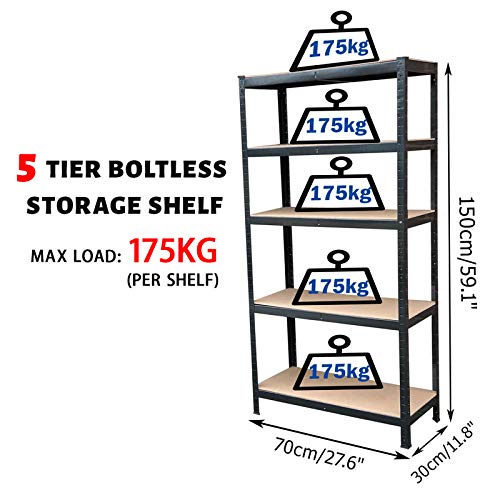 5 Tier Shelving for Garages and Sheds with MDF Boards 1929lb Load Capacity Racking Storage Shelving Unit Plug-in System Shelving Units for Storage Garage Shelving Units (59.1"x27.6"x11.8")