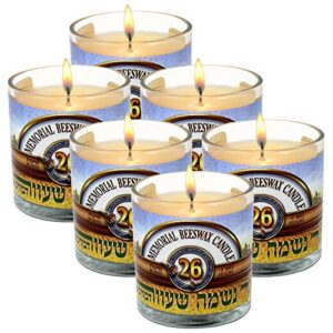 memorial beeswax candles in glass jar 24 hour burning time -6 pack- kosher yahrzeit candle ner neshama ner shava light in remembrance of loved ones funeral shiva burn 1 day