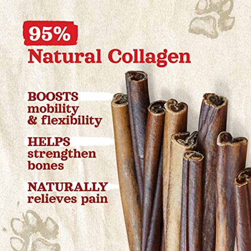 Natural Farm Collagen Dog Chews (6 Inch, 25 Pack), Odor-Free Long Lasting Bully Sticks & Rawhide Alternative Dog Treats, 95% Collagen Low Fat, High Protein Best Dental Dog Treats – Medium & Large Dogs