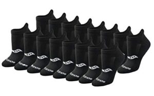 saucony women's performance heel tab athletic socks (8 & 16 pairs), black solid (16 pairs), shoe size: 5-10