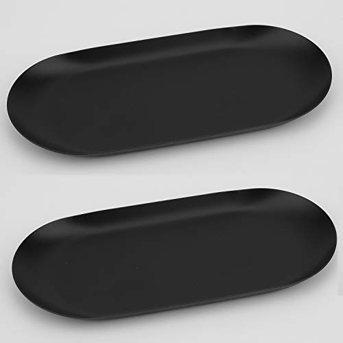 Stainless Steel Decorative Tray, Set of 2, 9 Inch Long, Jewelry Dish Cosmetics Organizer Bathroom Clutter Serving Platter Small Storage Tray, Oval, Matte Black