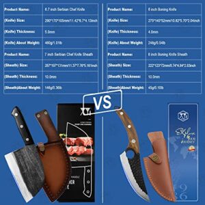 XYJ FULL TANG 6 Inch Stainless Steel Boning Knife Chef Fishing Knives Carry Leather Sheath Outdoor Cooking Knives Meat Butcher Knife For Camping Kitchen or Outdoor BBQ