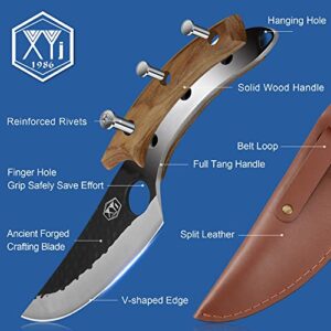 XYJ FULL TANG 6 Inch Stainless Steel Boning Knife Chef Fishing Knives Carry Leather Sheath Outdoor Cooking Knives Meat Butcher Knife For Camping Kitchen or Outdoor BBQ