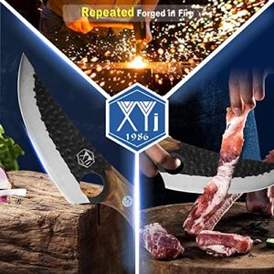 XYJ FULL TANG 6 Inch Stainless Steel Boning Knife Chef Fishing Knives Carry Leather Sheath Outdoor Cooking Knives Meat Butcher Knife For Camping Kitchen or Outdoor BBQ