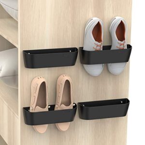 yocice wall mounted shoes rack 4pack with sticky hanging strips, plastic shoes holder storage organizer,door shoe hangers (sm03-black-4)