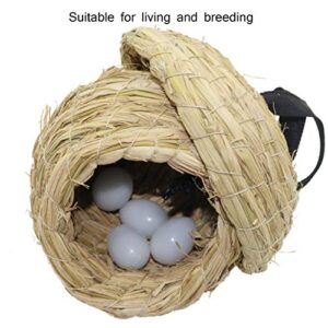 Hamiledyi Birds Nest Straw Eco-Friendly Straw Birdhouse 100% Natural Fiber Bird Nest Hut Cozy Resting Breeding Place with Birds Toy for Medium-Sized Parrots Conures Cockatiel,Large