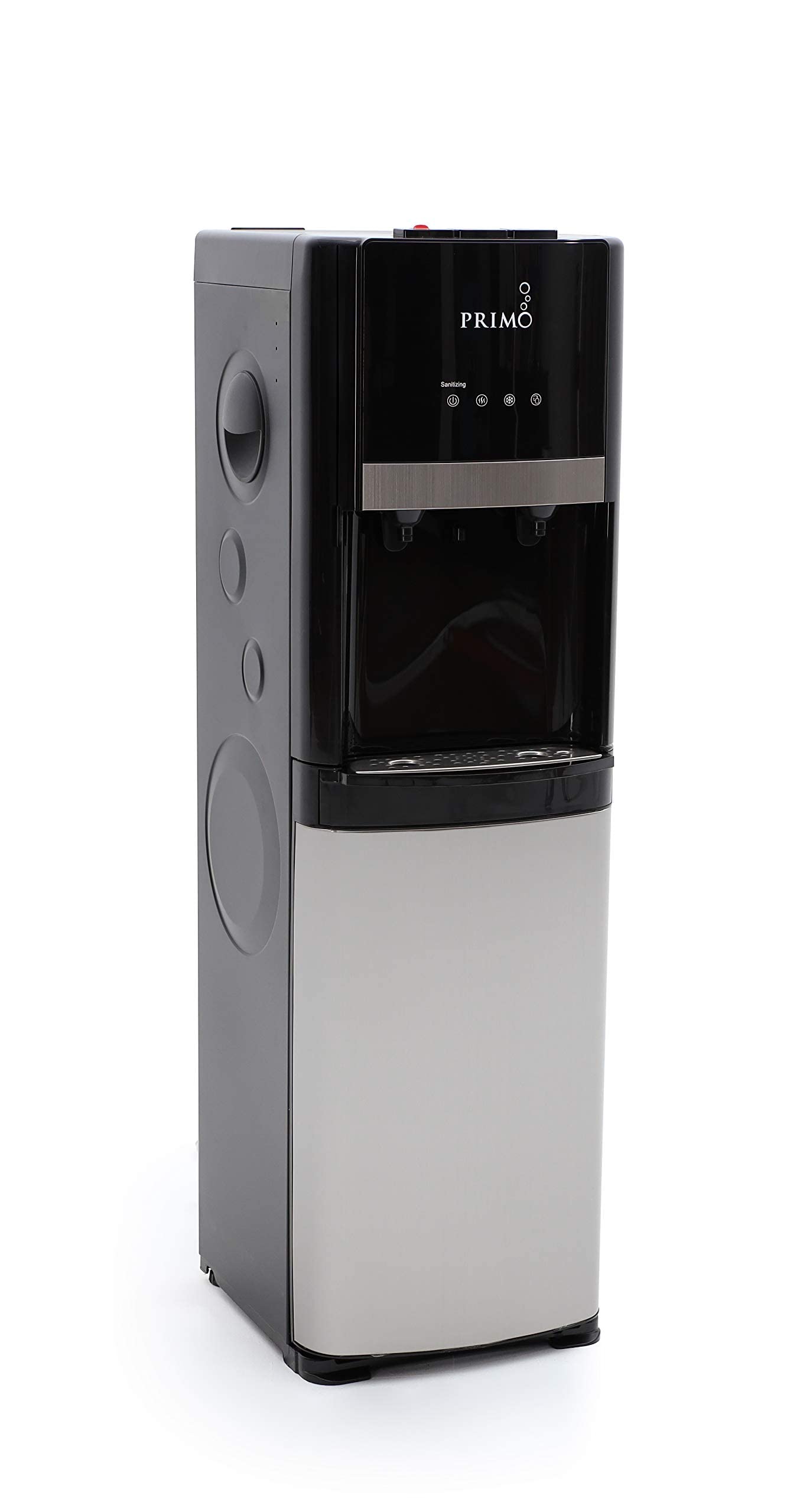 Primo Bottom-Loading Self-Sanitizing Water Dispenser - 2 Temp (Hot-Cold) Water Cooler Water Dispenser for 5 Gallon Bottle w/Child Safety Lock, Black and Stainless Steel