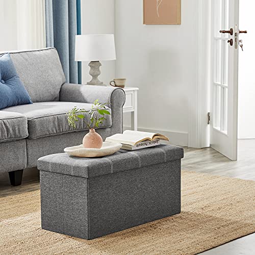 SONGMICS Ottoman Storage Bench, 21 Gal. Folding Chest with Breathable Linen-Look Fabric, Holds 660 lb, for Entryway, Living Room, Bedroom, Dark Gray ULSF001G01