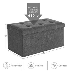 SONGMICS Ottoman Storage Bench, 21 Gal. Folding Chest with Breathable Linen-Look Fabric, Holds 660 lb, for Entryway, Living Room, Bedroom, Dark Gray ULSF001G01