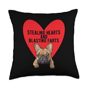 french bulldog blasting farts valentine's gifts stealing hearts blasting farts valentine's day frenchie dog throw pillow, 18x18, multicolor