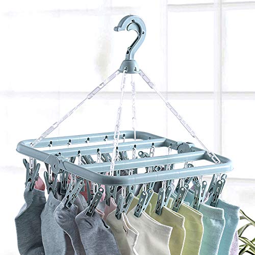 Groupcow Clip and Drip Hanger Clothes Hanger Drying Rack 32 Clips (Light Blue)