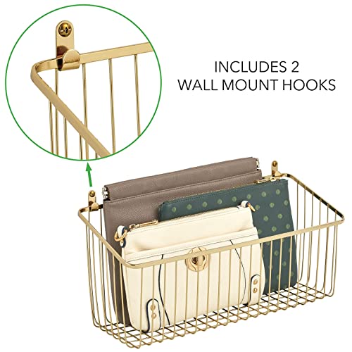 mDesign Portable Metal Farmhouse Wall Decor Angled Storage Organizer Basket Bin for Hanging in Kitchen/Pantry - Store Plastic Bags, Foils, Oils, Sandwich Bags - 2 Pack - Soft Brass