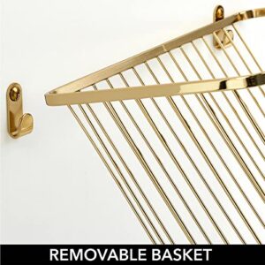 mDesign Portable Metal Farmhouse Wall Decor Angled Storage Organizer Basket Bin for Hanging in Kitchen/Pantry - Store Plastic Bags, Foils, Oils, Sandwich Bags - 2 Pack - Soft Brass