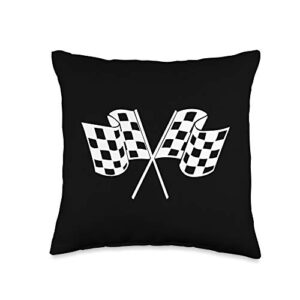 racing the race gear and gifts checkered flag car racing throw pillow, 16x16, multicolor