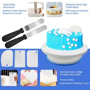 11 Inch Non Slip Cake Turntable for Decorating,Rotating Cake Stand with 2 Icing Spatula,Cake Decorating Tools Supplies with 3 Icing Smoother 1 Cake Leveler,Cake Spinner for Decorating