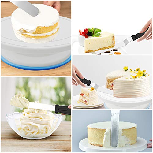 11 Inch Non Slip Cake Turntable for Decorating,Rotating Cake Stand with 2 Icing Spatula,Cake Decorating Tools Supplies with 3 Icing Smoother 1 Cake Leveler,Cake Spinner for Decorating