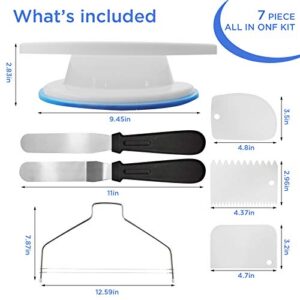 11 Inch Non Slip Cake Turntable for Decorating,Rotating Cake Stand with 2 Icing Spatula,Cake Decorating Tools Supplies with 3 Icing Smoother 1 Cake Leveler,Cake Spinner for Decorating