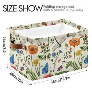 Storage Basket Cube Summer Dragonfly Flower Botanical Plant Large Collapsible Toys Storage Box Bin Laundry Organizer for Closet Shelf Nursery Kids Bedroom,15x11x9.5 in,2 Pack