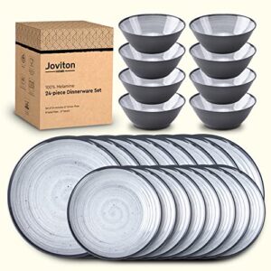 Joviton Home 24-Piece Swirl Grey Melamine Plastic Dinnerware Sets for 8, Plates and Bowls Sets (Cool Grey)