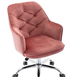 Recaceik Velvet Home Office Chair, Modern Design Velvet Desk Chair with 360 Degree Castor Wheels for Living Room/Bedroom/Office (Pink)