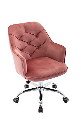 Recaceik Velvet Home Office Chair, Modern Design Velvet Desk Chair with 360 Degree Castor Wheels for Living Room/Bedroom/Office (Pink)