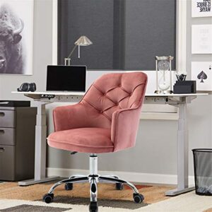 Recaceik Velvet Home Office Chair, Modern Design Velvet Desk Chair with 360 Degree Castor Wheels for Living Room/Bedroom/Office (Pink)