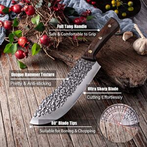 univinlions Butcher Knife for Meat Cutting Hand Forged 7" Sharp Full Tang Kitchen Meat Cleaver Cooking Knives for Home Outdoor Camping BBQ Father's Mother's Day Christmas Thanksgiving Gift Idea Men