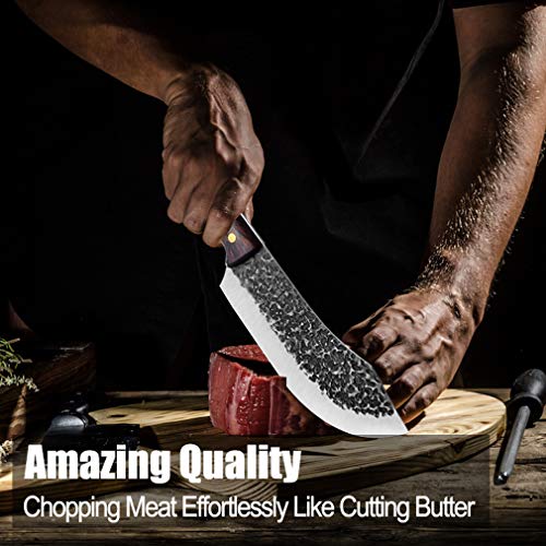 univinlions Butcher Knife for Meat Cutting Hand Forged 7" Sharp Full Tang Kitchen Meat Cleaver Cooking Knives for Home Outdoor Camping BBQ Father's Mother's Day Christmas Thanksgiving Gift Idea Men